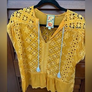 Johnny Was Yellow Embroidered Women's Top